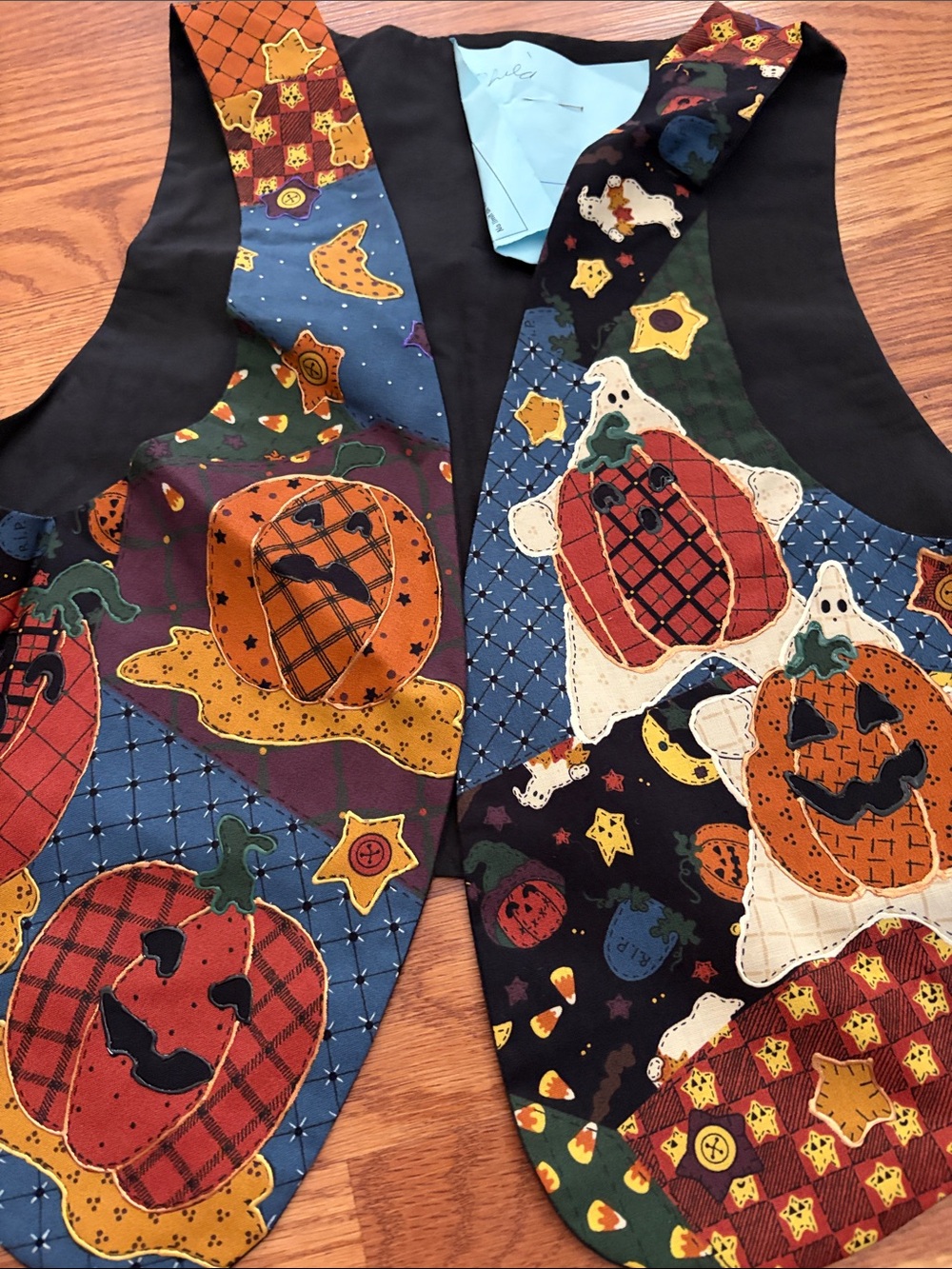 Kids Halloween Pumpkin Vest - Black with Orange & Blue Patchwork